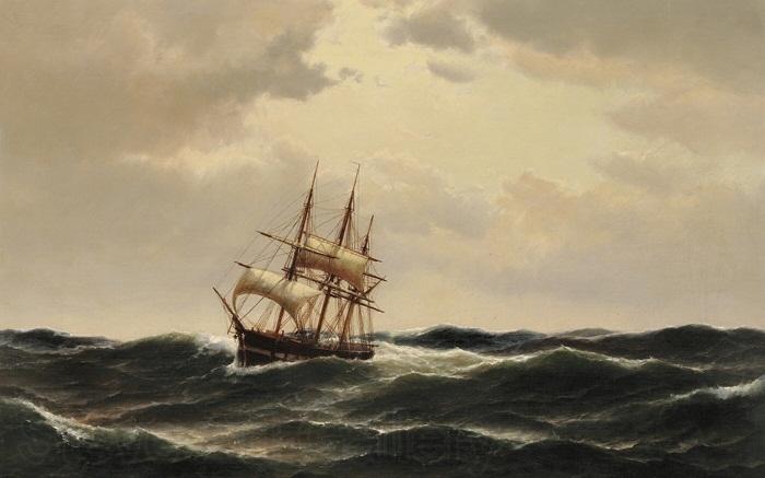 Carl Bille A ship in stormy waters France oil painting art